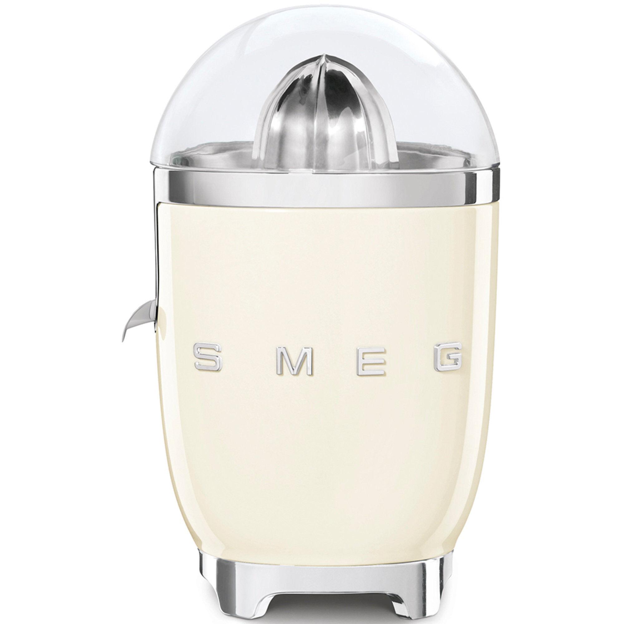 Smeg elektrisk sitruspresse i creme-farge, retro-ikonisk design med antidrypp-tut